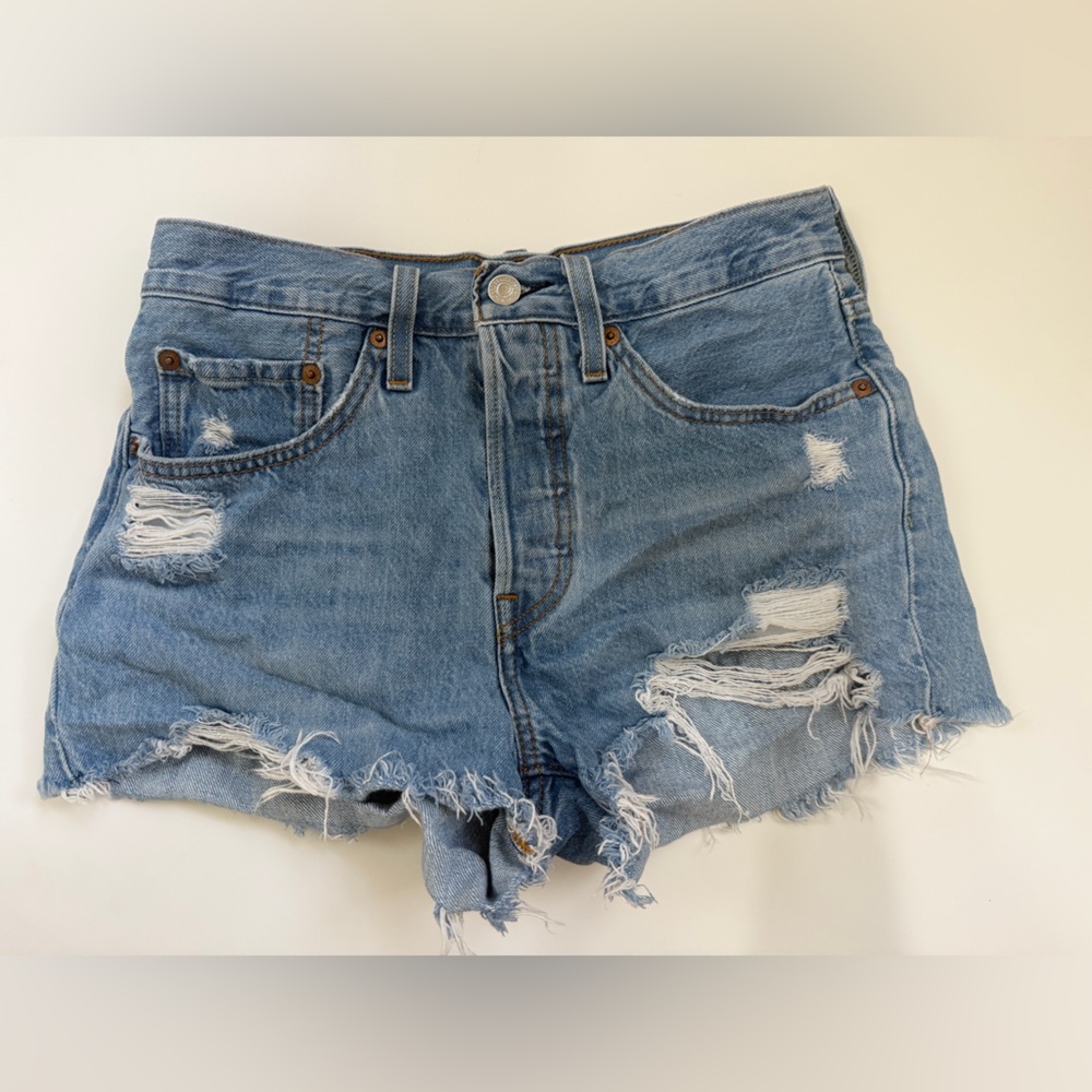 Levis Frayed Light Blue Jean Shorts